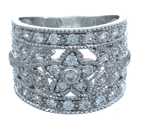 Genuine Sterling Silver Cubic Zirconia Flower Ring Size 9-3/4 AX71324